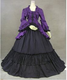 2023 Classic Purple and Black Gothic Victorian Party Dress Costume 18th Century Lace Ruffles Bow Stage Show Period Dress Ball Gowns For Women