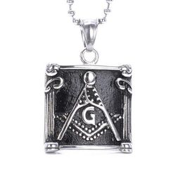 Cool Jewelry Gift Freemasonry Masonic Mason Pendant Stainless steel Men Black silver Necklace 2.4mm* 24'' Ball Chain