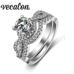 Vecalon Classic Corss Engagement Wedding Band Ring Set for Women Simulated Diamond Cz 10KT White Gold Filled Female Party Ring