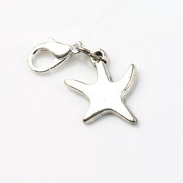 Dancing Smooth Sea Star Starfish Charms Heart 100pcs/lot 14x31.5mm Tibetan silver Floating Lobster Clasps for Glass Living C117
