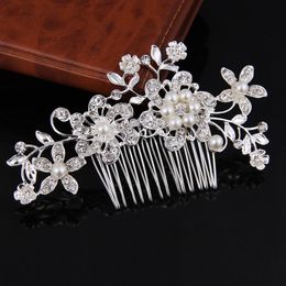 Crystal Pearl Hair Comb Bridal Wedding Hair Jewellery Silver Pearl Flower Tiaras Crown Women Party Headpiece Hairpins
