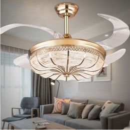 36 / 42 inch Gold Modern LED Retractable Ceiling Fans With Lights Living Room Home Decoration Folding Ceiling Fan Lamp 110 / 220 Volt LLFA