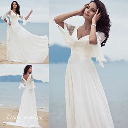 High Quality Wedding Guest Dresses A Line V Neck Floor Length Long Backless Chiffon Lace Women Wear Bridal Party Gowns