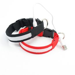 2016 New Dog supplies USB LED Dog Collars Webbing Rechargeable battery 3 sizes 6 Colours free shipping