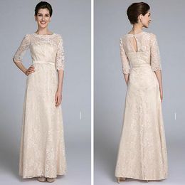 Lace Sheath Champagne Column Floor-length Half Sleeve with Sash Mother Of The Bride Dresses Lace Mother's Dresses