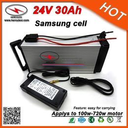 High Rate Rechargeable Exported Alum 24V Battery Case Rear Rack Type Bicycle Battery 24V 30Ah Lithium Battery with Samsung Cell