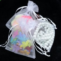 -Blanco Pequeño Organza Sheer Drawstring Jewelry Pouch Party Favor de la boda Envoltorios Candy Wrap Bolsas cuadradas de regalo 7X9cm 2.75''X3.5 '' 100pcs / lot