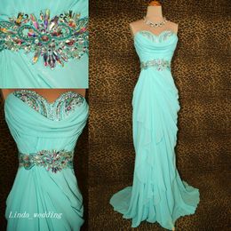 Mint Green Prom Dress Beautiful Sweetheart Chiffon Crystals Beaded Women Wear Special Occasion Dress Evening Party Gown