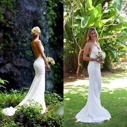 Hot Fashion Summer Beach Wedding Dresses Spaghetti Straps Full Lace Sexy Backless Floor Length Wedding Bridal Gowns Custom Made