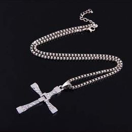 1pcs Alloy diamond FAST and FURIOUS Dominic Toretto Cross Pendant Necklace 60CM high quality silver-plated necklace