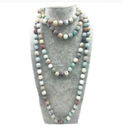 ST0320 New Stone necklace boho Frosted Amazonite necklace 72 inches knotted Frosted Amazonite Stone Necklace long necklace for woman
