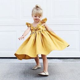 2018 Newest Baby Girl Dress Big Bowknot Fly Sleeve Toddler Girls Dresses Kids Clothing Girls Backless Summer Dress Boutique Girls Clothing