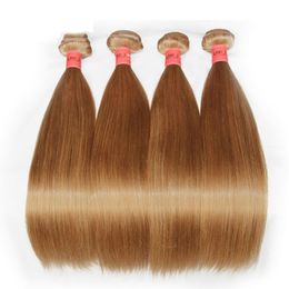 Honey Blonde Human Hair Weaves Bundles Colour 27# Brazilian Peruvian Malaysian Indian Russian Straight Virgin Remy Hair Extensions Grade 8A