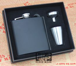 Black flasks set 6oz hip fask 4 cups set , Persoanlized logo is available, Foam A inner and gift box