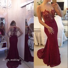 2019 Mermaid Prom Dress Burgundy Red Applique Lace Long Special Occasion Dress Evening Party Gown Plus Size vestidos de festa