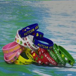 100PCS High Quality AUTISM Debossed And Ink Filled Stock rubber silicone Bracelets wristbands for promotional gifts SS001