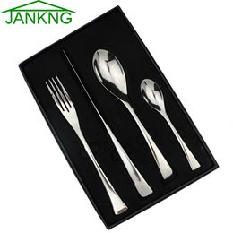 JK Home 4Pcs/Lot Stainless Steel Steak Knife Spoon Fork Flatware Set Gfit Box Sliver Western Polishing Dinnerware Tableware Set