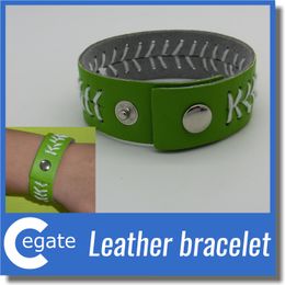 Leather Baseball or Softball sport Bracelet with Red Stitching and Snap Closure Sports Jewellery Bracelet