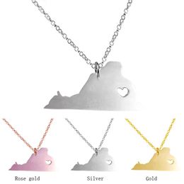 Wholesale fashion stainless steel necklace cords America Virginia State Necklaces With Heart pendant DIY Map necklace pendant & Necklaces