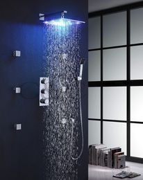 Bathroom Bath Rainfall Shower Faucet 12 Inch Rainfall LED Shower Head Spa Body Massage Spray Jets With Thermostatic Faucet Valve 007-12C-2