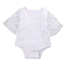 Newest Summer Baby Girls Clothes White Bat Sleeve Lace Romper Infant Baby Elegant Jumpsuit Kids Clothes Sunsuit Outfits One-piece Clothing