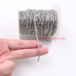 Factory direct sale Lot 10meter in bulk Jewellery Finding Chain silver Stainless Steel Flat Oval Rolo Cross Chain FIT pendant DIY Marking