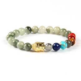 Mix 4 Colours Wholesale 8mm Natural Stone 7 Chakra Yoga Meditation Energy Healing Clear Cz Big Buddha Bracelet