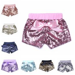 Toddler baby sequins shorts for summer girls satin bowknot short pants kids boutique shorts childrens candy trouser 17-33