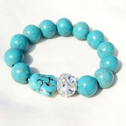 Vintage Buddha Bead Charm Bracelet Elastic Chain Natural Stone Turquoise Bracelets Shiny Crystal Ball Beaded Bangle for women men Jewellery