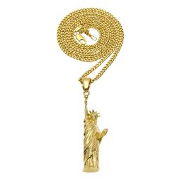 USA Statue of Liberity Pendant Necklace Unisex Hip Hop Necklace Stainless Steel Gold Silver Plated 24" Cuban Link Chain Necklace Fashion Jew