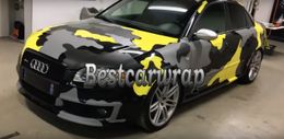 New Yellow Grey black Camo Vinyl Car Wrap Film With Air Release / Camouflage Truck wraps covering size 1.52x30m/Roll 5x98ft