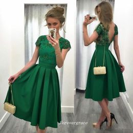 Green Tea Length Short Cocktail Dress New Arrival A Line Chiffon Backless Event Gown Homecoming Party Dress Plus Size