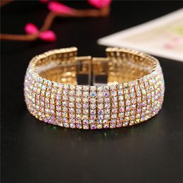 2017 Bling Bling Bracelets for Homecoming Prom Party Rhinestones 18.5cm Wedding Bridal Bangles & Cuffs 10 Colours