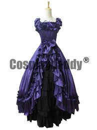 Japanese Anime Outfit Renaissance Gothic Reenactment Dress Ball Gown Purple Dress H008