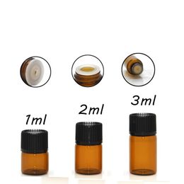 1ml 2ml 3ml 5ml Mini Amber Glass Essential Oil Bottle Orifice brown bottle Reducer & cap Refillable Bottles Brwon Glass Vials F201742