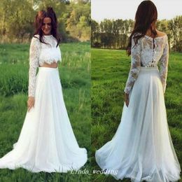 White Lace Two Pieces Wedding Dress High Quality Sexy A Line Long Sleeves Bridal Gown Plus Size Vestido De noiva