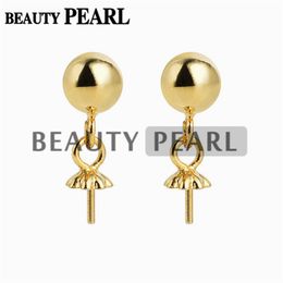 5 Pairs Wholesale 5mm Ball Gold Vermeil 925 Sterling Silver Ear Studs with Open Rings and Ear Nuts