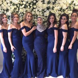 Navy Blue Lace Applique Sexy Mermaid Long Bridesmaid Dresses Maid Of Honor For Wedding Party Custom Made African Prom Gowns