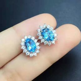 Classic 925 silver gemstone stud earring 4*6mm natural topaz stone earrings solid sterling silver topaz earrings for woman