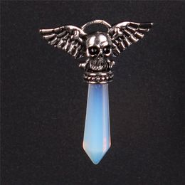 New Style 6 Kinds Alloy Skeleton Ghost Wings Charms Natural Lapis Lazuli Pink Crystal Amethyst Synthesised Opal Turquoise Green Pendulum