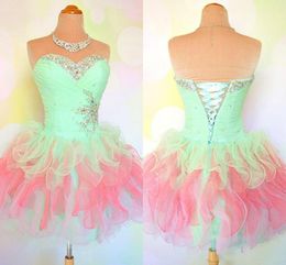 Sweetheart Ruffles Prom Dresses Mint Pink Multi-color Little Mini Ball Gown Corset Homecoming 2019 Real Photos Party Cocktail Beaded Sequins