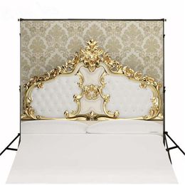 5x7ft Golden Tufted Headboard Bed Photography Backdrops Vinyl Damask Wallpaper Kids Newborn Baby Shower Studio Props