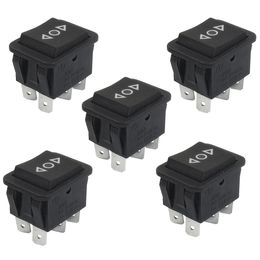 5X 6 Pin DPDT Black Button On/Off/On Rocker Switch AC 250V/10A 125V/15A B00403