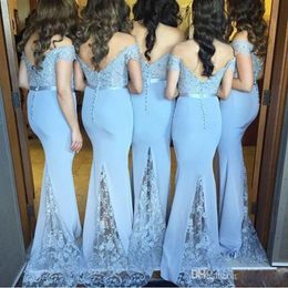 High Quality $85 Mermaid Long Bridesmaid Dresses Under 100 Off The Shoulder Lace Appliqued Floor Length Prom Gown Short Sleeve Evening Dress