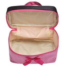 Lowest Women's Bag Square Bow Stripe Cosmetic Bag Big Lingerie Bra Underwear Dot Bags Travel Bag toiletry kits Sac2906