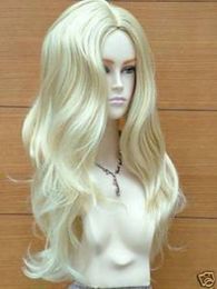 Wholesale free shipping >>>>hot! New Fashion Long Platinum Blonde Wavy Wig
