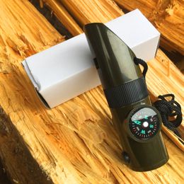 Seven in one multifunctional outdoor survival whistle lifesaving whistle LED lamp with a thermometer compass 7 1