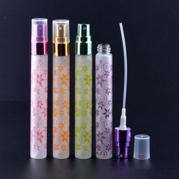 10ml Frosted Flower Printing Traveler Portable Refillable Perfume Bottle Glass Empty Spray Perfume Bottle 6 colors