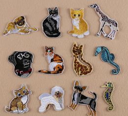 NEW Iron On Patches DIY Embroidered Patch sticker For Clothing clothes Fabric Badges Sewing sea horse dog cat design