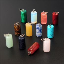 Mixed Random Natural Rose Quartz Malachite Blue Sand Stone Pillar Beads Chakra Healing Crystal Cylinder Gem Charms for Women Men Jewellery DIY